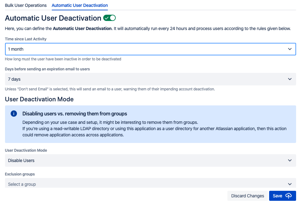 Automatic User Deactivation interface Jira