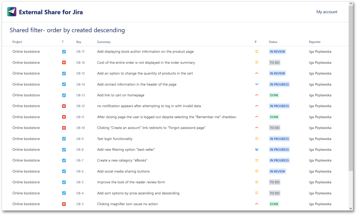 external share for Jira