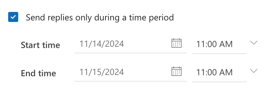 Time settings in Automatic replies