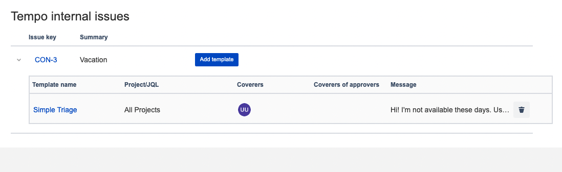 Vacation plans in Tempo mapped to a simple triage rule in Out of Office