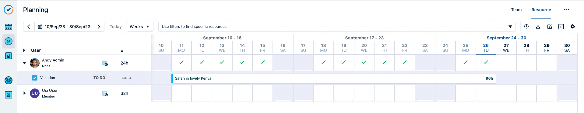 Tempo Planner with a Safari plan