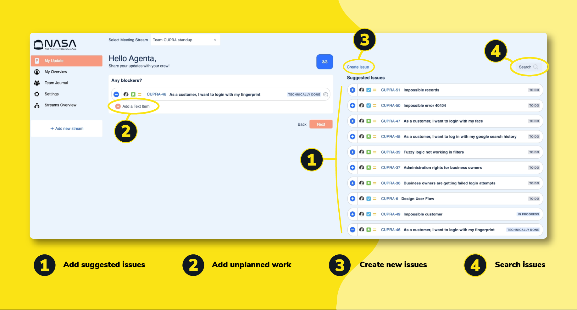How to report work for standup with NASA
