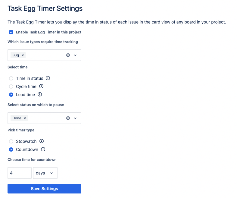 Task Egg Timer Settings